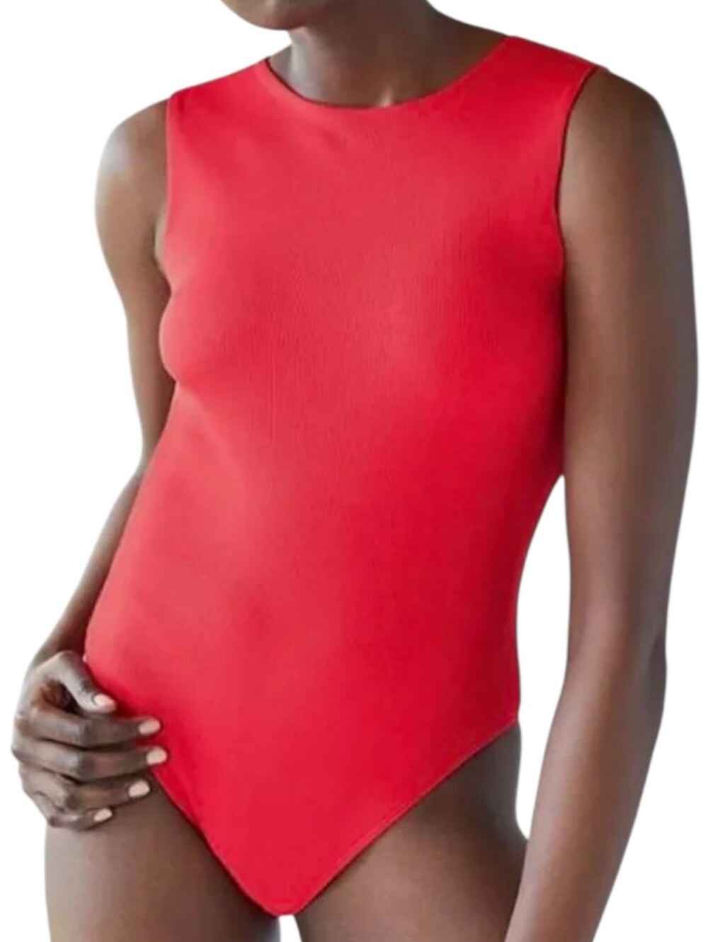 Babaton Sculpt Knit Ribbed Bodysuit Women Medium Red Sleeveless